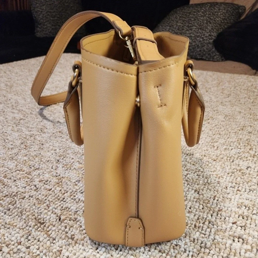 Nanette Lepore Faux Leather Top Handle Satchel Crossbody Bag Camel Gold Hardware